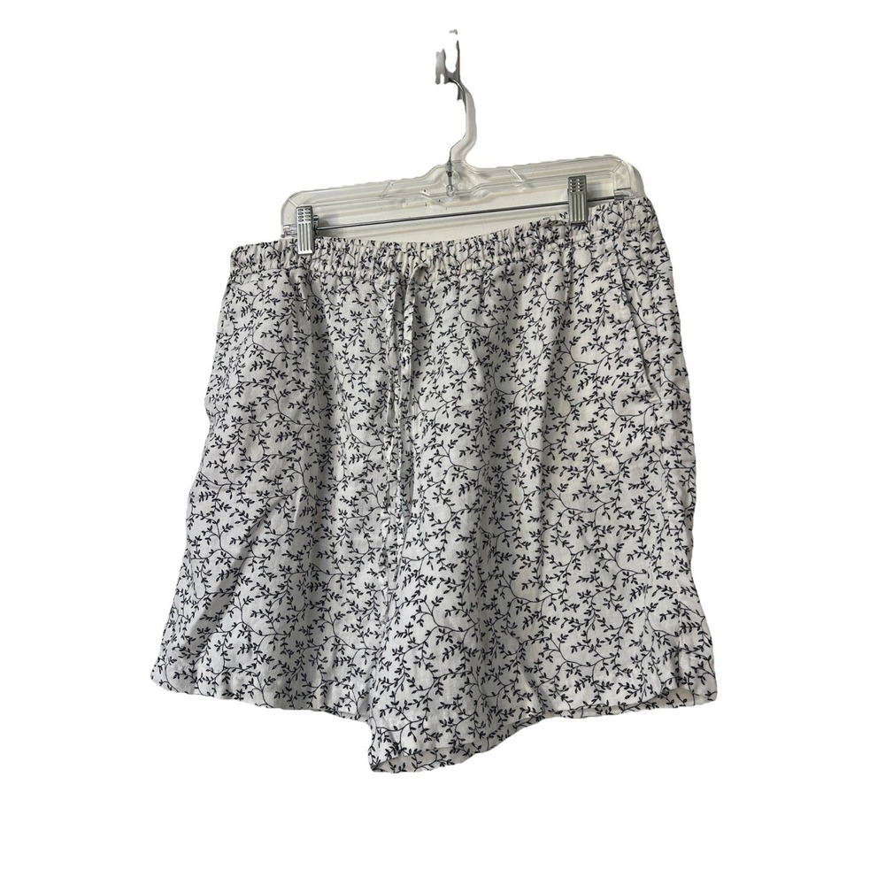 Jones New York Shorts Womens Sz L Black White Linen Bermuda Elastic Waist Beach